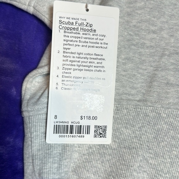Lululemon Scuba Full Zip Cropped Hoodie/Size 8 NWT - Picture 7 of 8